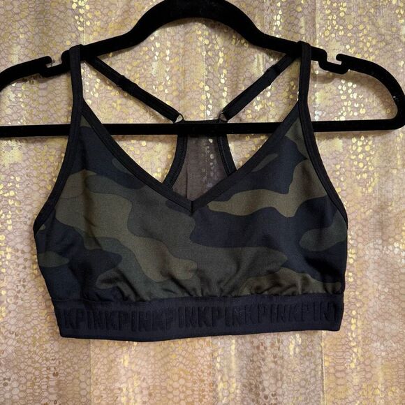 PINK Victorias Secret Army Print Ultimate Sports Bra Medium - Picture 1 of 6